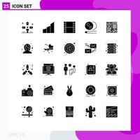 Set of 25 Vector Solid Glyphs on Grid for design snooker modern building pool video Editable Vector Design Elements