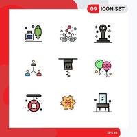 Universal Icon Symbols Group of 9 Modern Filledline Flat Colors of people group kissing cooperation structure Editable Vector Design Elements