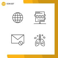 Pack of 4 creative Filledline Flat Colors of world envelope ineternet chronometer message Editable Vector Design Elements