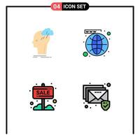 Universal Icon Symbols Group of 4 Modern Filledline Flat Colors of brainstorm worldwide idea network info board Editable Vector Design Elements