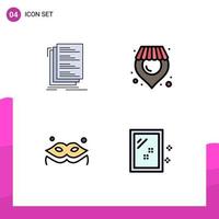 Group of 4 Modern Filledline Flat Colors Set for code mask files shop door Editable Vector Design Elements