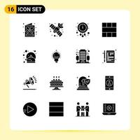 Set of 16 Modern UI Icons Symbols Signs for workspace interface clock grid watch Editable Vector Design Elements