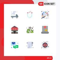 Pictogram Set of 9 Simple Flat Colors of food shop tool house learning Editable Vector Design Elements