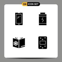 Set of 4 Commercial Solid Glyphs pack for phone bowl android charge mixture Editable Vector Design Elements