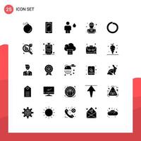 Mobile Interface Solid Glyph Set of 25 Pictograms of bolt firefighter avatar fire human Editable Vector Design Elements