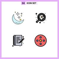 Group of 4 Modern Filledline Flat Colors Set for moon hobbies weather cooking write Editable Vector Design Elements