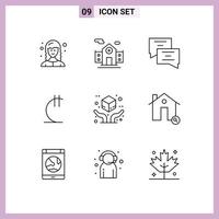 9 User Interface Outline Pack of modern Signs and Symbols of package hand education delivery georgia Editable Vector Design Elements