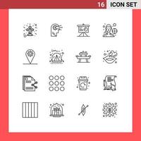 Universal Icon Symbols Group of 16 Modern Outlines of location playing football presentation outdoor game female player Editable Vector Design Elements