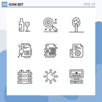 Group of 9 Outlines Signs and Symbols for document document summer ai invention Editable Vector Design Elements