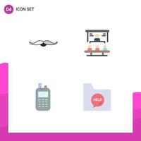 Pictogram Set of 4 Simple Flat Icons of moustache projector male market share radio Editable Vector Design Elements