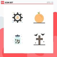 Set of 4 Modern UI Icons Symbols Signs for gear candy jar preferences orange food Editable Vector Design Elements