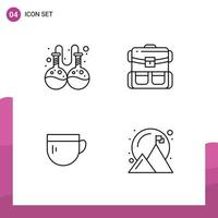 Pack of 4 creative Filledline Flat Colors of flask tea travel luggage basic Editable Vector Design Elements