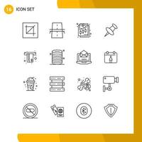 Universal Icon Symbols Group of 16 Modern Outlines of atm pin grid marker income Editable Vector Design Elements