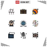 Set of 9 Modern UI Icons Symbols Signs for global shop labels location stamp Editable Vector Design Elements