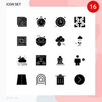 Set of 16 Modern UI Icons Symbols Signs for game maze education watch time Editable Vector Design Elements