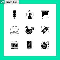 Pack of 9 Modern Solid Glyphs Signs and Symbols for Web Print Media such as data mouse cartridge keyboard ink Editable Vector Design Elements