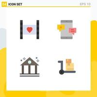 Pack of 4 Modern Flat Icons Signs and Symbols for Web Print Media such as film promotion love community business Editable Vector Design Elements