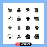 Mobile Interface Solid Glyph Set of 16 Pictograms of office desk ecommerce work document Editable Vector Design Elements