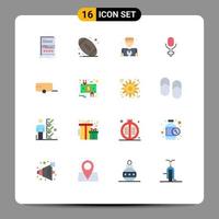Group of 16 Flat Colors Signs and Symbols for charge trailer man farmer microphone Editable Pack of Creative Vector Design Elements