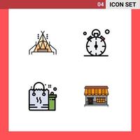 4 Thematic Vector Filledline Flat Colors and Editable Symbols of camp bag watch timer package Editable Vector Design Elements