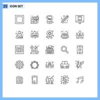 Set of 25 Modern UI Icons Symbols Signs for book photo frame design marketing photo frame marker Editable Vector Design Elements