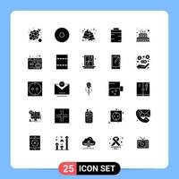 Mobile Interface Solid Glyph Set of 25 Pictograms of wedding cake bells giving food Editable Vector Design Elements