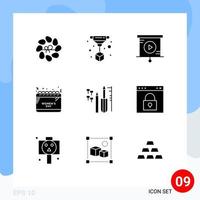 Group of 9 Modern Solid Glyphs Set for equipment custom business reapair time Editable Vector Design Elements