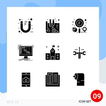 conjunto de glifos sólidos de interfaz móvil de 9 pictogramas de construcción de gráficos digitales daw ableton elementos de diseño vectorial editables vector