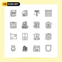 Mobile Interface Outline Set of 16 Pictograms of repair wrench shaver share web Editable Vector Design Elements