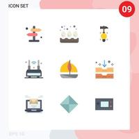 Set of 9 Vector Flat Colors on Grid for boat wireless crash wifi router Editable Vector Design Elements