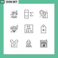 Modern Set of 9 Outlines and symbols such as military development map design box Editable Vector Design Elements
