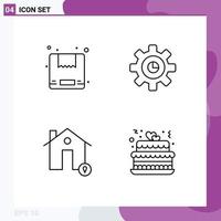 4 símbolos de signos de línea universales de configuración de gráfico de casa de caja mapa elementos de diseño vectorial editables vector