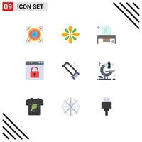 Mobile Interface Flat Color Set of 9 Pictograms of interface mirror diwali dresser bedroom Editable Vector Design Elements