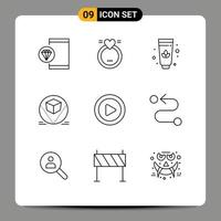 Outline Pack of 9 Universal Symbols of video media wedding deliver packages Editable Vector Design Elements