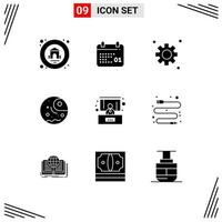 Pack of 9 Modern Solid Glyphs Signs and Symbols for Web Print Media such as cable presentation setting conference giant Editable Vector Design Elements