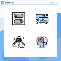 Concepto de color plano de 4 líneas completas para sitios web, móviles y aplicaciones, control de horas de bienes raíces, comunicación de mensajes, elementos de diseño de vectores editables