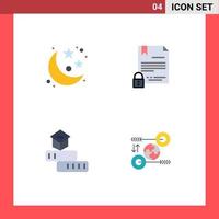 Mobile Interface Flat Icon Set of 4 Pictograms of moon education stars digital learning Editable Vector Design Elements