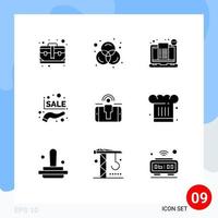 9 User Interface Solid Glyph Pack of modern Signs and Symbols of user promotion sale checkout percentage discount Editable Vector Design Elements