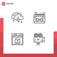 4 Line concept for Websites Mobile and Apps cloud login weather maintenance web Editable Vector Design Elements