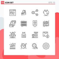 Editable Vector Line Pack of 16 Simple Outlines of ecommerce e egg e commerce sharing Editable Vector Design Elements
