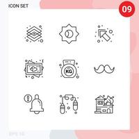 Pictogram Set of 9 Simple Outlines of gym dumbbell arrow wedding heart Editable Vector Design Elements