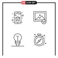 Mobile Interface Line Set of 4 Pictograms of app idea mobile app sync pause Editable Vector Design Elements