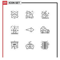 Editable Vector Line Pack of 9 Simple Outlines of next arrow education candle light candle Editable Vector Design Elements