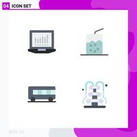 Group of 4 Modern Flat Icons Set for laptop fountain cocktail bus romance Editable Vector Design Elements