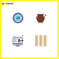 Group of 4 Flat Icons Signs and Symbols for ad online digital luck screen Editable Vector Design Elements