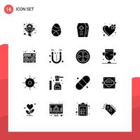 Pack of 16 creative Solid Glyphs of midi broken egg breakup holiday Editable Vector Design Elements