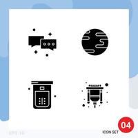 Group of 4 Modern Solid Glyphs Set for chat cleaning email world toilet Editable Vector Design Elements