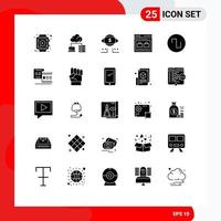 Pictogram Set of 25 Simple Solid Glyphs of wave sound marketing bag web Editable Vector Design Elements