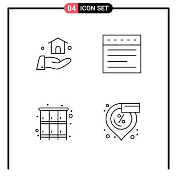 4 Line concept for Websites Mobile and Apps building sport tabs cabinet location Editable Vector Design Elements