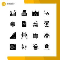 16 Thematic Vector Solid Glyphs and Editable Symbols of fragile cart typewriter box fortress Editable Vector Design Elements